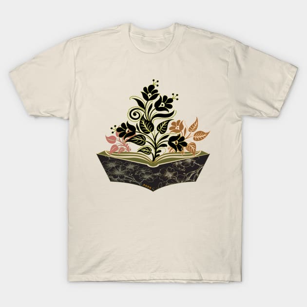 Flowers Growing From Books. black style T-Shirt by OrcasMindset